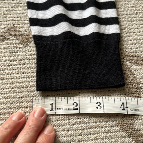 Talbots petites black white striped button down cardigan with flower neckline - Picture 14 of 16